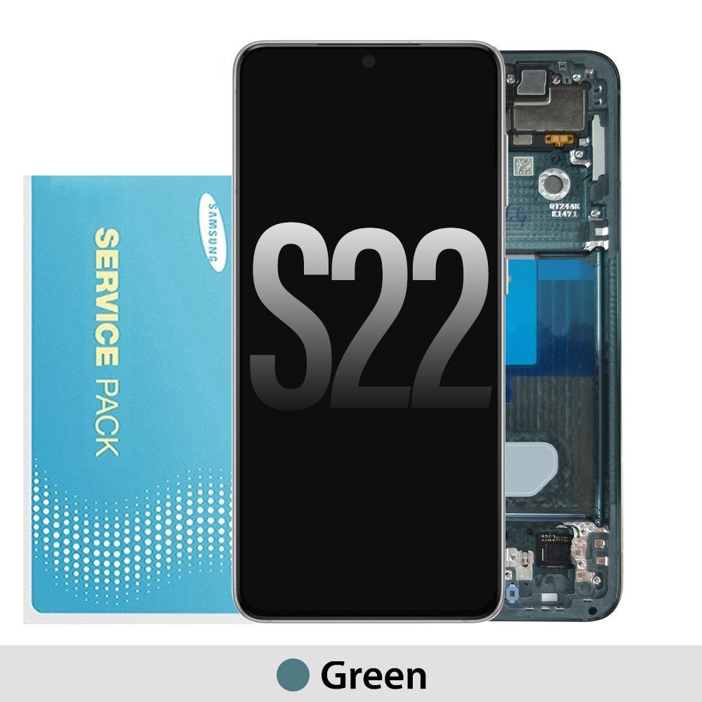 Samsung Galaxy S22 5G S901B OLED Screen Replacement Digitizer with Frame GH82-27520C/27521C (Gold)-Green Samsung Galaxy S22 5G S901B OLED Screen Replacement Digitizer with Frame GH82-27520C/27521C (Gold)-Green